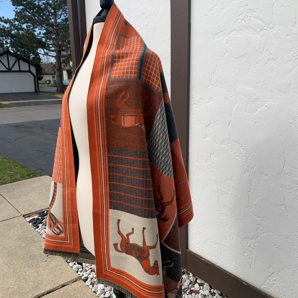 Reversible New Cashmere Western Horse Scarf Shawl Pashmina Wrap - Picture 4 of 16